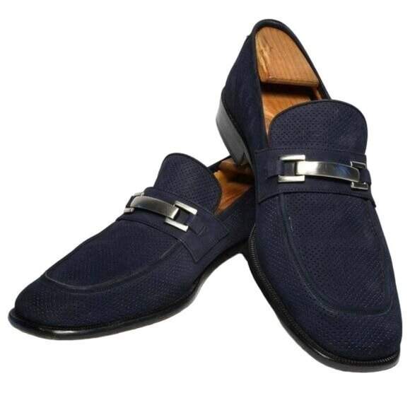 European PELLE Line Blue Suede Bit Loafers Mens 9.5M Designer Dress Shoes Spain - Picture 4 of 8